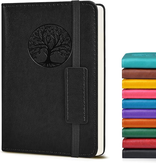 Biuwory Lined Pocket Journal Notebook for Women Men, 140 Pages A6 Leather Journals for Writing, Travel, Work, 3.7"×5.7" Mini Notebook, Hardcover Small Notebooks for Note Taking, Diary Notepad (Black)