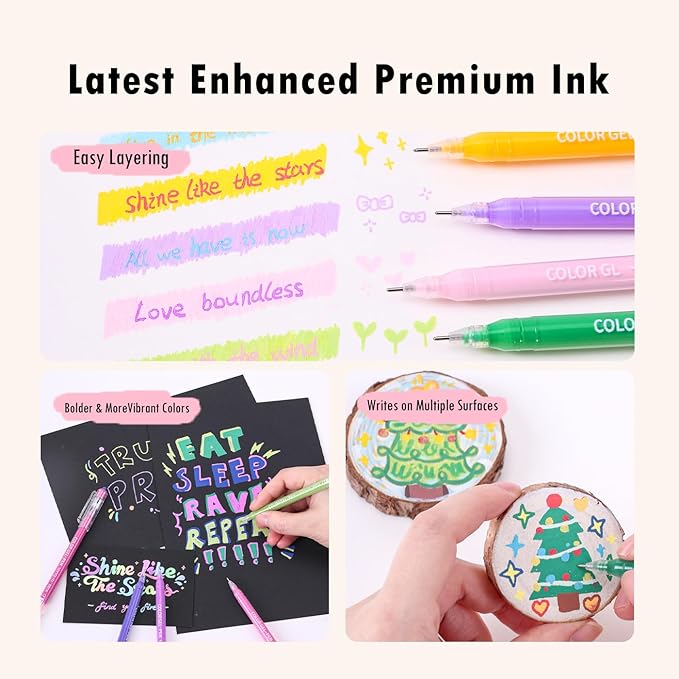 Acrylic Gel Pens for Coloring, 99 Pack Colored Gel Pens for Black Paper & White Paper, 0.6mm Fine Point Colorful Pens for Adult Drawing, Journaling, Note Taking, Doodling, Art Supplies