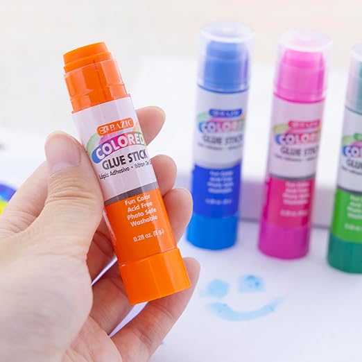 BAZIC Products Washable Colored Glue Stick 8g/0.28 Oz, All Purpose Acid Glue Sticks for Kids Photos Paper Kids at School Home Office (4/Pack), 24-Pack