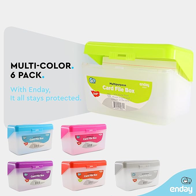 Enday Index Card Box Green 3x5 Index Card Holder, Index Card Organizer, Flash Card Holder, Holds 250 Cards.