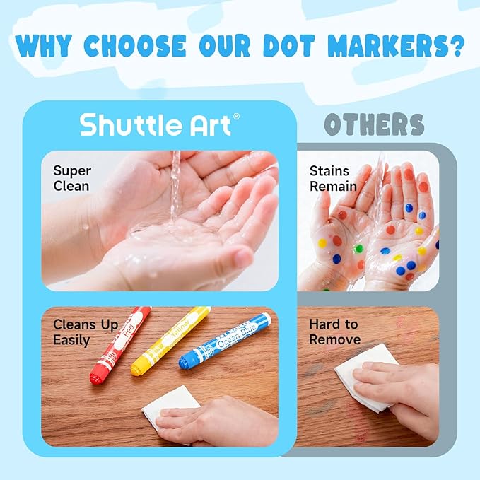 Shuttle Art 100 Pack Dot Markers, 10 Colors x 10 Sets Washable Bingo Daubers, Fun Art Supplies for Kids and Preschoolers, Non Toxic Water-Based