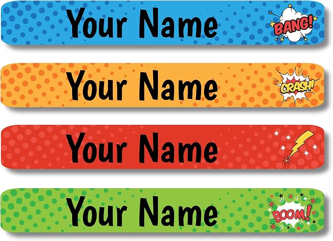 Lovable Labels Personalized Labels for Kids (120 Labels) - Waterproof Dishwasher Safe Peel and Stick Labels are Great for School Supplies Daycare Camp Bottles (Little Heros)