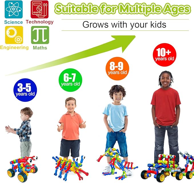 Kids STEM Building Blocks Toys for 4 5 6 7 8+ Year Old Boy Girl Birthday Gift, 186 Pcs Preschool Kindergarten Classroom Must Haves Supplies Educational Stem Bins Age 3-5 4-8 5-7 6-8 8-12 Creative Game