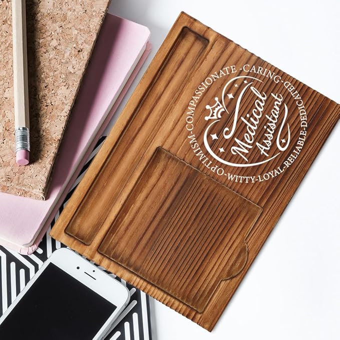 Practical Desk Organizer for Medical Assistants & Healthcare Professionals - Natural Wood with Slots for Sticky Notes, Pens, and Small Office Supplies – Stylish & Functional Workspace Solution,WSH6