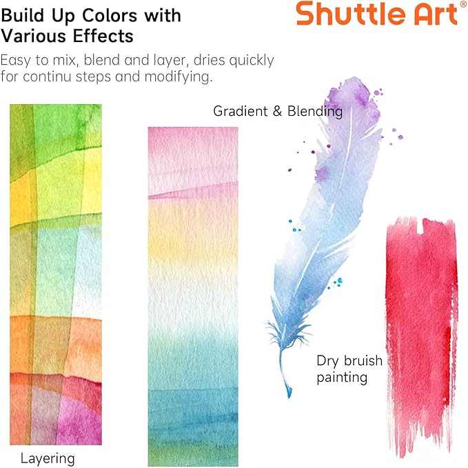 Shuttle Art Watercolor Paint Set, 48 Colors Watercolor Paint Pan Set with 3 Paint Brushes for Beginners, Artists, Kids & Adults for Painting, Journaling, Calligraphy Practice