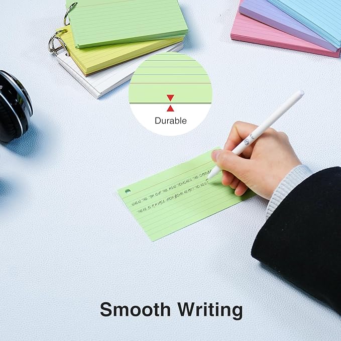 300 Count 3x5 index cards with Ring, Flash Cards 6 Color Assortment (50 Sheets Each), Durable & Portable Note Taking for Students, Teachers, Study Note Cards for Home School Colored Index Cards
