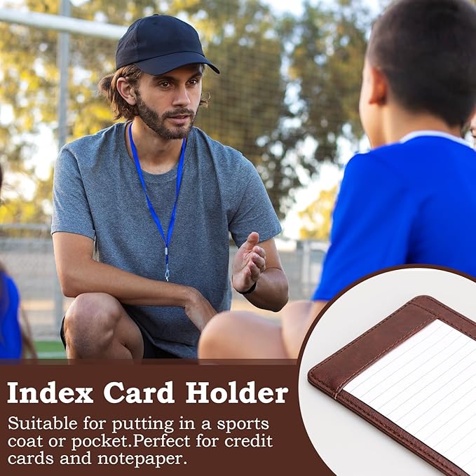 Index Card Holder Brown 3 x 5 PU Index Card Wallet Portable Pocket Notepad Holder with 25 Lined Sheets Mini Note Card Holder Writing Case with Card Slot Note Card Case for Record Sports No Pen