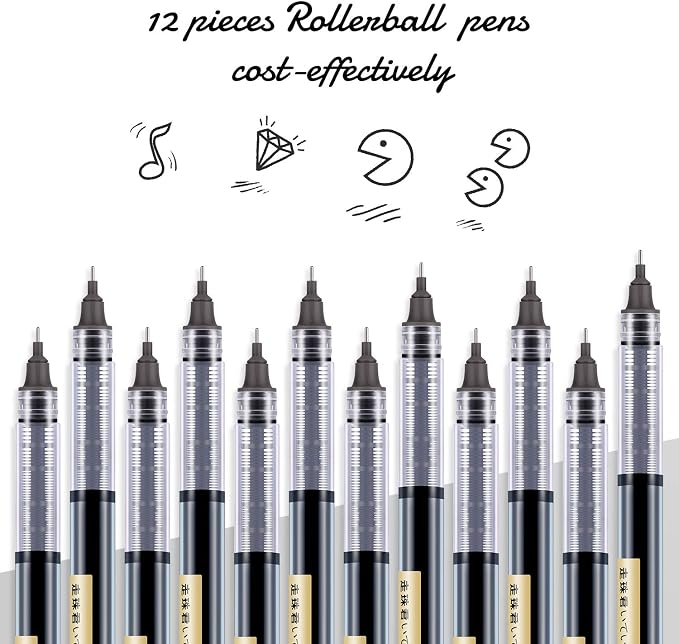Frienda 12 Pcs Rolling Ball Pen 0.5 mm Japanese Pen,Black