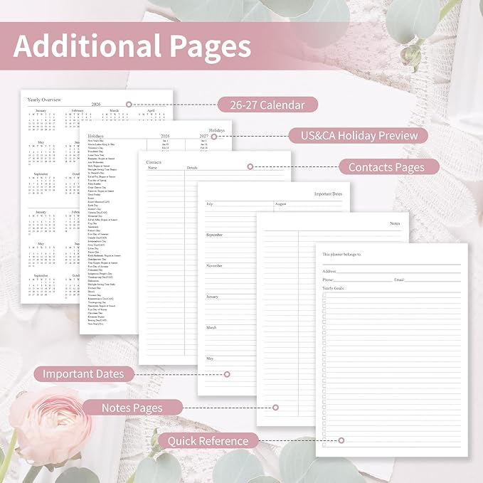 Planner 2026-2027, Weekly and Monthly Planner with Tabs from Jul 2026 - Jun 2027, A5 Hardcover Academic Calendar with Date for School & Office Schedule, 5.8" x 8.3", Pink