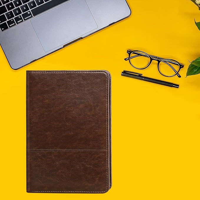 Padfolio/Portfolio Binder, Mini Padfolio Portfolio Binder 5 x 8 Legal Writing Pad, A5 Document Organizer Folder for Men Women,Dark Brown.