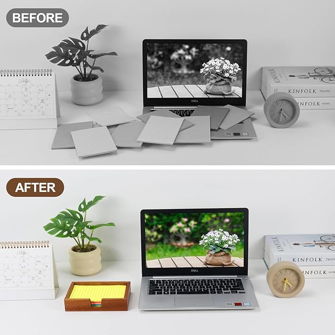 MultiBey Sapele Wood 4x6 Inch Sticky Note Holder, Wooden Notepad Dispenser and Desktop Organizer for Office, School, Home Supplies
