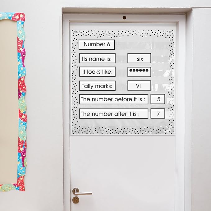 MotiMind Boho Standard Pocket Chart for Classroom, 7 Pockets Chart for Teacher Lessons Home Classroom School Aids Fits Standard 3'' Sentence Strips and Word Cards 28''x28''