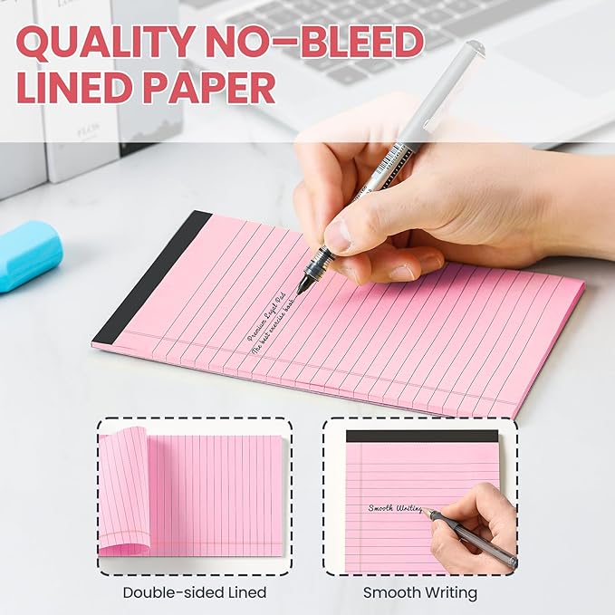 VITEVER Small Note Pads 5x8,[7 Pack] Narrow Ruled Legal Pads,Micro Writing Pads Perforated Lined Note Paper for Study,Office,To-Do Lists,30 Sheet/notepad,Pink