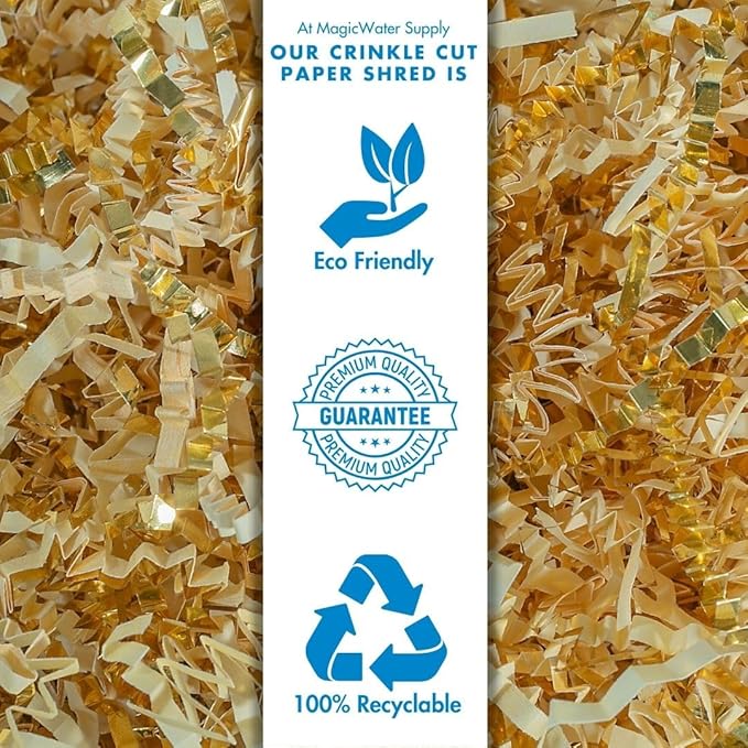 MagicWater Crinkle Cut Paper for Gift Baskets - 2LB - Vanilla & Gold - Perfect for Shredded Paper Filler, Basket Filler, Gift Boxes, Bridesmaid Gifts, Christmas Stuffers & More – For All Occasions