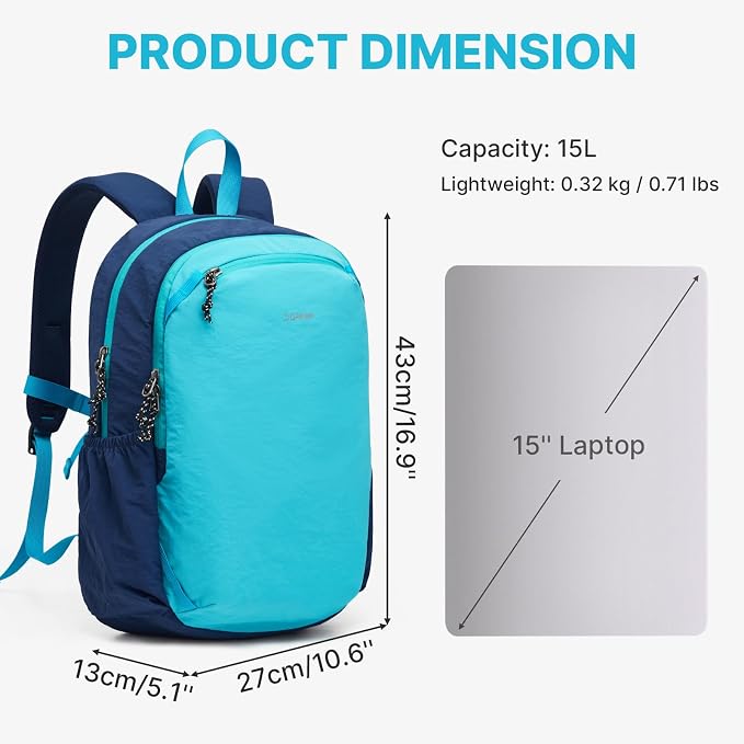 G4Free 15L Hiking Backpack Lightweight Small Daypack for Women Men | Padded Back&Strap, with Chest Strap, for Travel Outdoor Campus, Orange