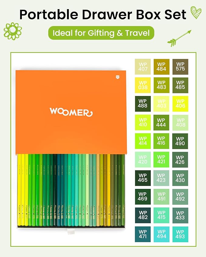 Woomer Premium Colored Pencils with Paper: 30 Forest Colors, 3.8mm Soft Core, High Color Payoff, Not Easy to Break with 20 Sheets of Durable Fine-grained Paper