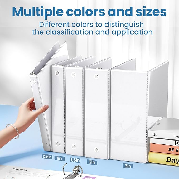 SUNEE White Binders 1 Inch 24 Pack Bulk, Clear View 3 Ring Binders PVC-Free (Fit 8.5x11 Inches) for School or Office Supplies