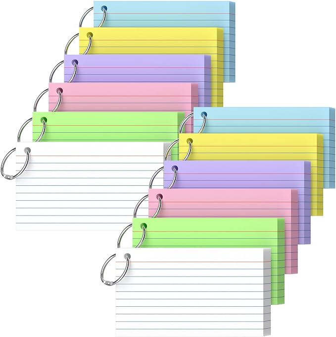Index Cards 3x5 Inch With Ring, 600 Count, Ruled White Colored Index Card, 180GSM Flash Cards College Ruled for Students, Teachers, Study Note Card for Office, Home, School, Office