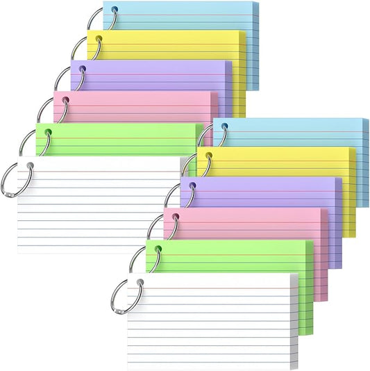 Index Cards 3x5 Inch With Ring, 600 Count, Ruled White Colored Index Card, 180GSM Flash Cards College Ruled for Students, Teachers, Study Note Card for Office, Home, School, Office