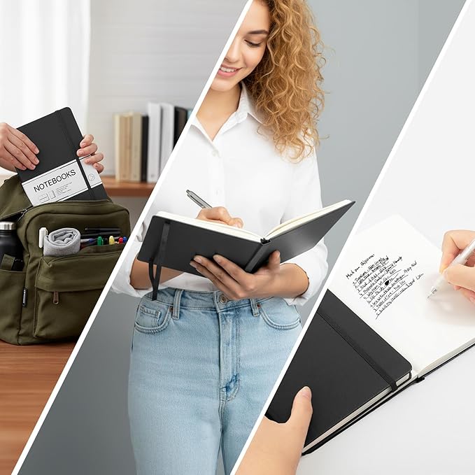 M&G Blank Journal Notebook, 160 Pages, A5 Medium Size 5.6" x 8" for Men Women, 100GSM Thick College Ruled Paper for Journaling, Writing, Sketching, Leather Hardcover, Black