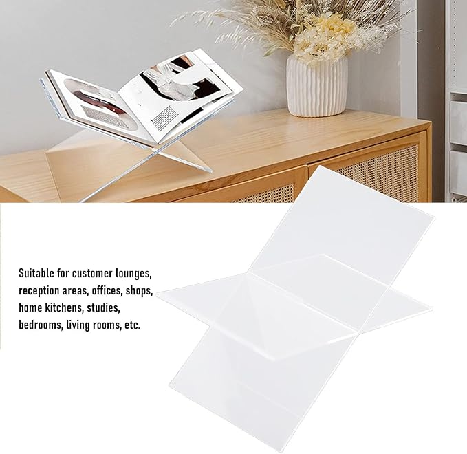 Acrylic Book Stand, Transparent Open Book Holder for Newspapers Magazines Textbooks Recipe Picture Display, Portable Display Stand
