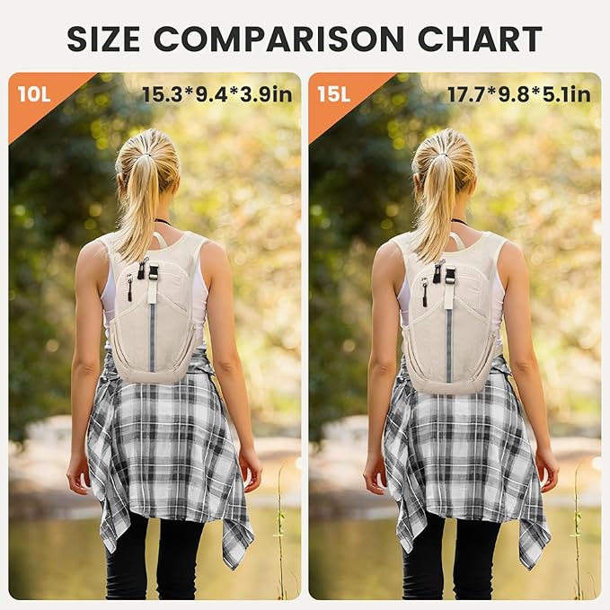 Small Hiking Backpack 10L- Lightweight Packable Foldable Backpack for Travel Camping Outdoor Commute, Compact Rucksack for Women Men(Beige)