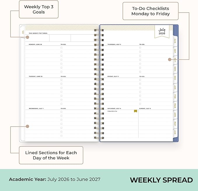 Blue Sky Day Designer 2026-2027 Weekly and Monthly Academic Year Planner Calendar, July 2026 - June 2027, 5" x 8", Clear Pocket Cover, Laminated Tabs, Storage Pocket, Includes Stickers, Climbing Floral Blush