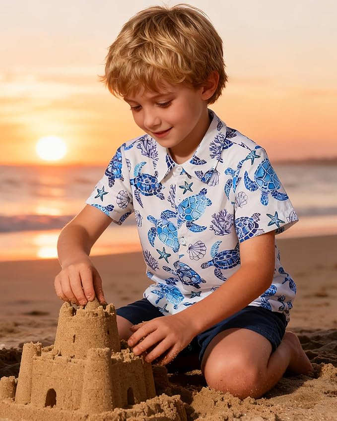 Enlifety 2-10T Kids Hawaiian Shirt Boys Short Sleeve Button Down Shirts Hawaii Summer Casual Blouse