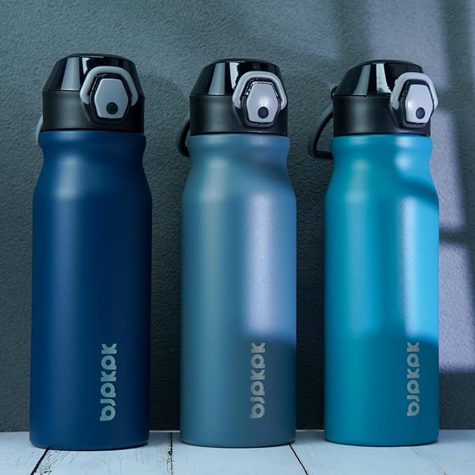 BJPKPK Water Bottle with Straw 25oz Insulated Water Bottles Reusable Stainless Steel Metal Thermal Flask with Leak Proof Lockable Lid and Carry Handle,Navy Blue