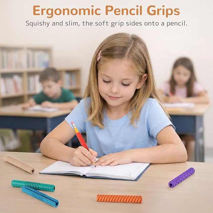 Textured Silicone Pencil Grips, Sensory Pencil Fidget Sleeves for Kids, Teens, Adults with ADHD, Autism, Anxiety Relief, Writing Aid Tools ADHD Tools (8 Packs)