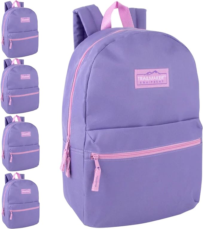 Trail maker 24 Pack- Classic 17 Inch Backpacks in Bulk Wholesale Back Packs for Boys and Girls (Purple)
