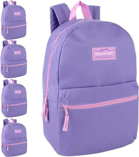 Trail maker 24 Pack- Classic 17 Inch Backpacks in Bulk Wholesale Back Packs for Boys and Girls (Purple)