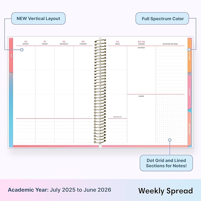 Blue Sky Livewell Weekly and Monthly Academic Year Planner Calendar, July - June, Flexible Cover, Wirebound, Colorful Interior, Laminated Tabs, Storage Pocket, Includes Stickers, Charmie (Charmie- 2025/2026, 7" x 9")