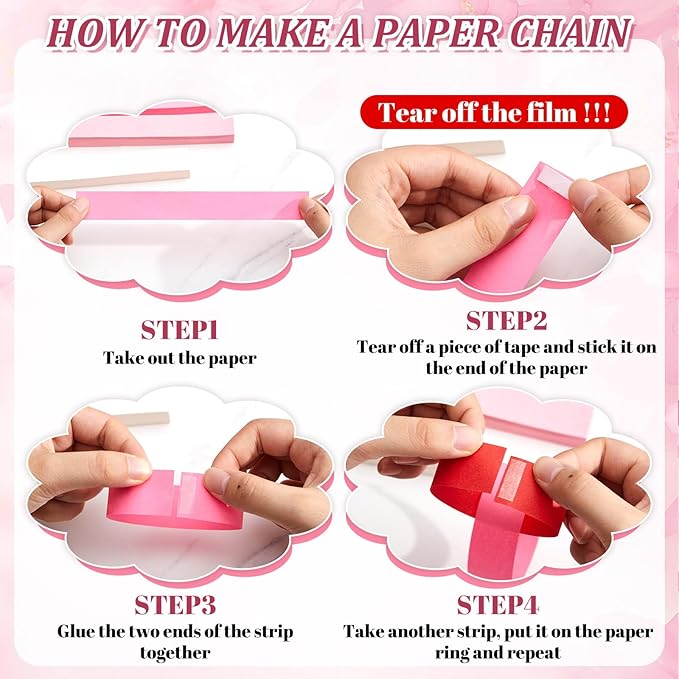 Lincia 600 Sheet Paper Chain Garland Strips 1x8 Inch with Double Sided Tape, DIY Construction Paper Chains for Birthday Wedding Holiday Party Decorations, Crafts Supplies (Pink Gradient)