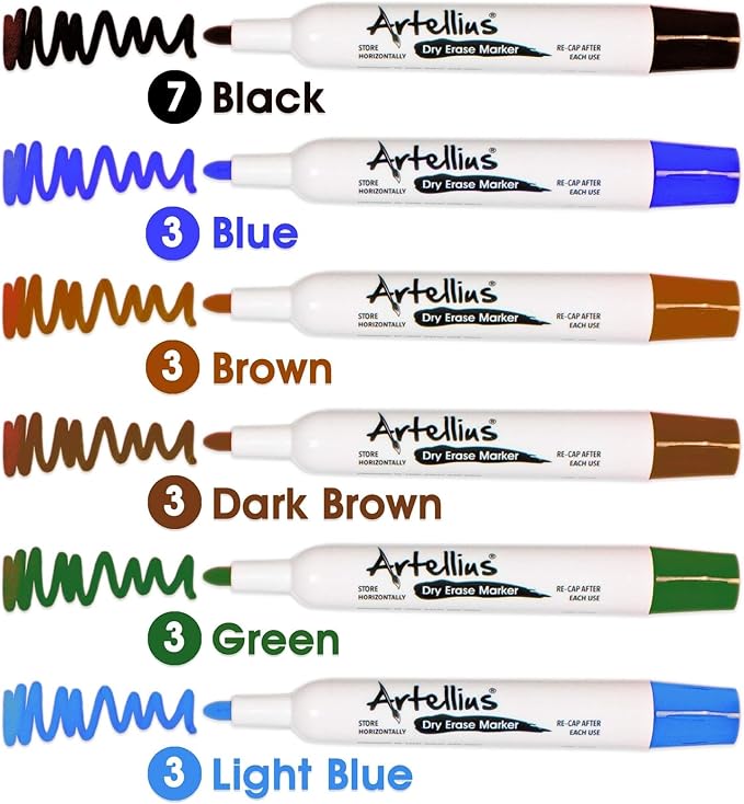 Artellius Dry Erase Markers - Low Odor Ink & Whiteboard Markers - Washable Dry Erase Pens for Kids & Teacher Supplies - School Supply Bulk & Classroom Must Haves - Pack of 40, Assorted Colors