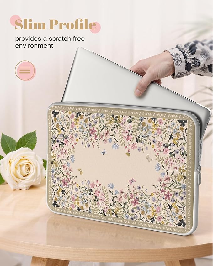 iCasso Laptop Carrying Case 13 inch,Stylish Computer Sleeve for Women Girl,13-13.6 inch Laptop Sleeves Compatible with MacBook Neo/Air/Pro 13-14 Sleeve, HP Dell ASUS Lenovo Chromebook Notebook,Flowers