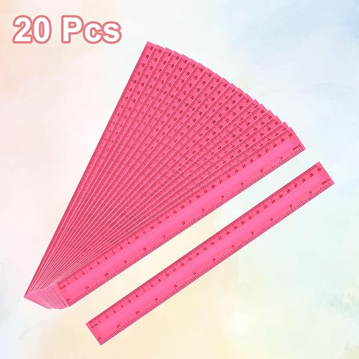 HARFINGTON 20pcs Plastic Rulers 12" (30cm) Clear Straight Ruler Measuring Tool Inches and Centimeters for Home Office Classrooms Drafting, Pink