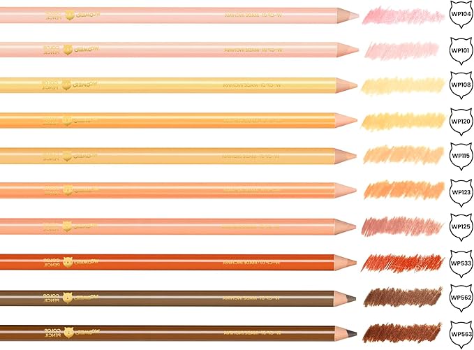 Woomer Colored Pencils: 10-Piece Skin-Tone Colored Pencils with Paper 20 Professional Fine Grain Drawing Paper for Multi-Layer Blending Practice