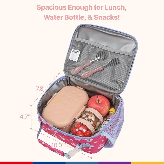 Bagseri Kids Lunch Bag Girls - Thermal Insulated Lunch Box Tote with Water Bottle Holder, Reusable Leak-Proof Kids Lunch Box for Daycare & School, Rose Pink Butterfly (Containers Not Included)