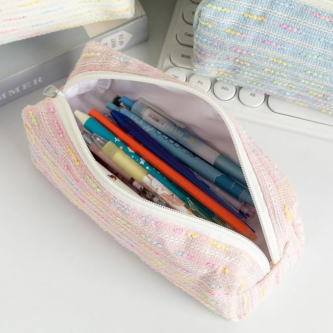 Pencil Case Pouch, Cute cartoon strawberry cake pencil case with versatile colorful lines and large capacity storage bag(Green Circle)