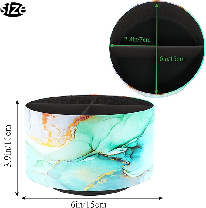 Round Leather Art Supply Organizer,Remote Control Holder,360 Degree Rotating,Multi-Functional Pencil Holder,4 Compartments Desktop Stationary Organizer(1-Splash Ink)