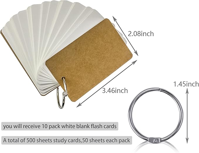 500 Pcs Flash Cards 2x3 Inch Index Cards with Ring Lined Note Card Bood Flashcards, Mini Blank Flash Cards 2x3 White Card Pad Index Note Bood 2 x 3 Notecards for Studying School Supply College