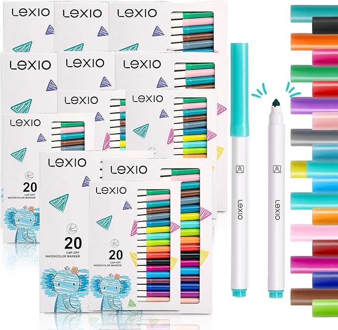 Lexio Washable Markers For Kids, 20 Vibrant Coloring, Washable Non Toxic Markers for Toddlers, Conical Tip, Easy Clean Coloring Book Marker Set for Kids Toddlers Adults Students (12 Box | 240 Markers)