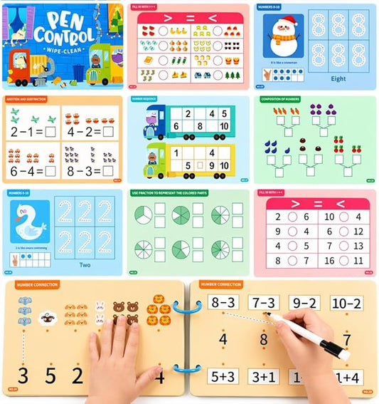 Number Tracing Pad, 30 Pages 123 Handwriting Book, Reusable & Erasable Pen Control Practice Montessori Educational On The Go Toy and Learning Tool for Road Trip Airplane Travel