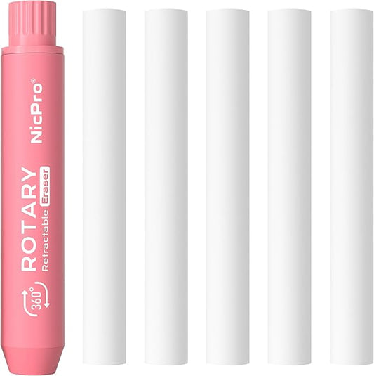 Nicpro Rotary Retractable Eraser with 5 PCS Refills-Pink