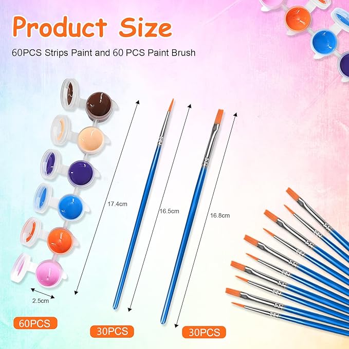 30 Pack Mini Acrylic Paint Set,12 Colors Acrylic Paints Strips for Kids&Adults Craft Paint,420 PCS Kids Painting Kit Container Strips Storage, Perfect for Home Birthday Classroom Party Favors……