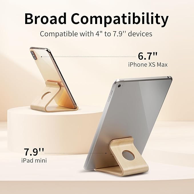 Cell Phone Stand for Desk - Office Wood Portable Desktop Phone Holder for Bed