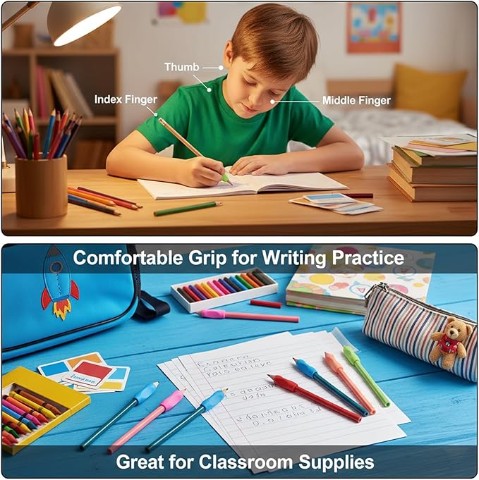 10Pcs Pen Grips Set, Multicolor Silicone Pencil Grips for Kids Adults Handwriting, Flexable Soft Comfortable Pencil Grippers, Pen Cushion Grip Writing Aid Corrective Finger Tool for Students