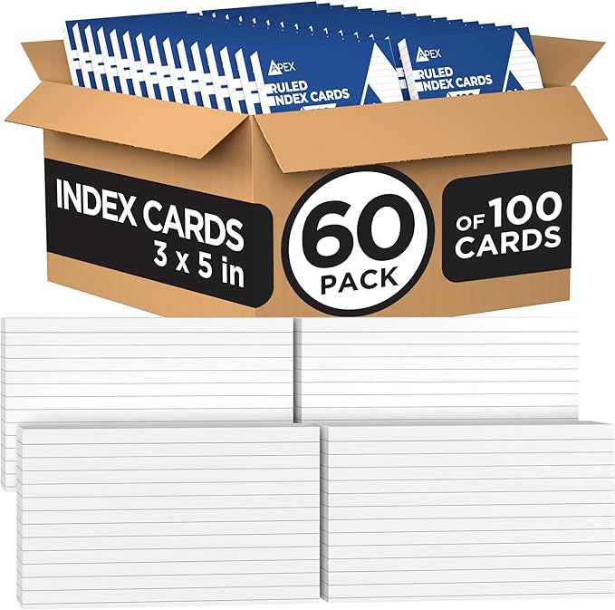 3 x 5 Index Cards Bulk (6000 Cards), Note Cards 4x6, Notecards, Flash Cards For Studying, 100 Per Pack, (60 Pack, 3X5)