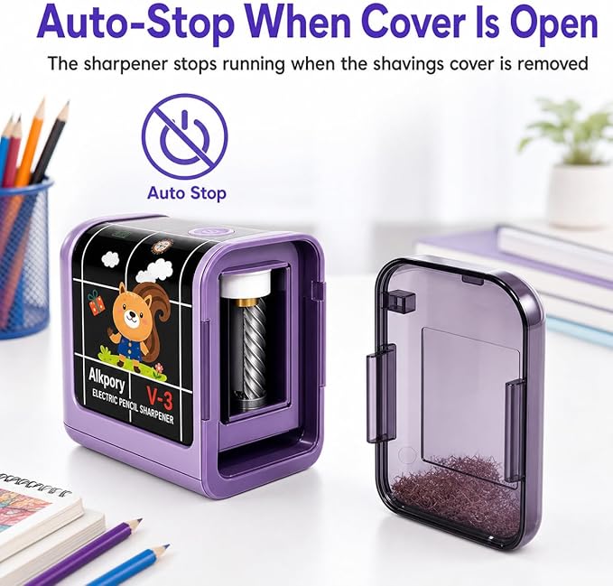 Battery Operated Electric Pencil Sharpener for Kids, Auto Stop Safety Switch, Fast Pencil Sharpener for No.2 and Colored Pencils, Portable Desk Sharpener for School, Home, Office, Purple